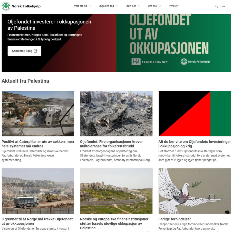 Norsk Folkehjelp har vært svært tydelig i sin kritikk av Oljefondet og blant annet listet opp 39 selskaper de mener Oljefondet bør trekke seg ut av fordi de bidrar til okkupasjonen av Palestina. Nå viser det seg at Folkehjelpa selv er investert i 13 av disse selskapene.
