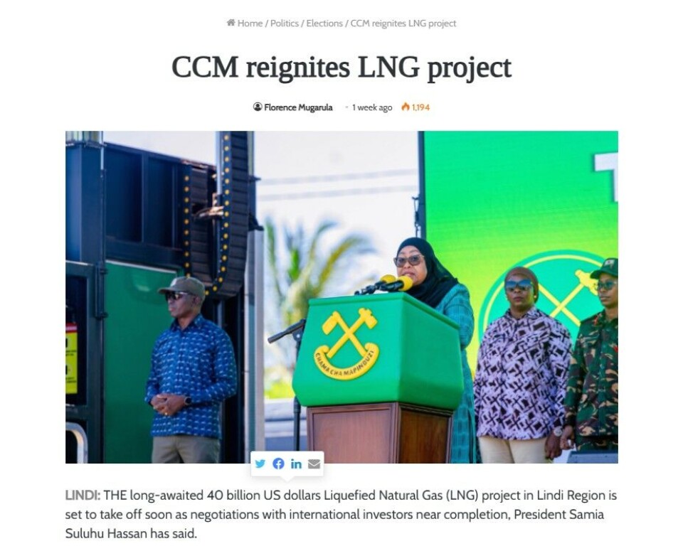 Flere tanzanianske medier omtaler presidentens Equinor-uttalelser, blant disse regjeringsorganet Daily News.
