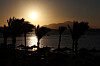 Soloppgang over Tiranstredet med palmer i silhuett ved stranden i Sharm El Sheikh.