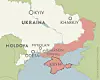 Kart over Sør-Ukraina og Krim med bynavn som Odesa, Mykolajiv, Kherson og Kharkiv.