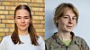 To kvinner i portrett, avbildet side ved side mot ulike bakgrunner.
